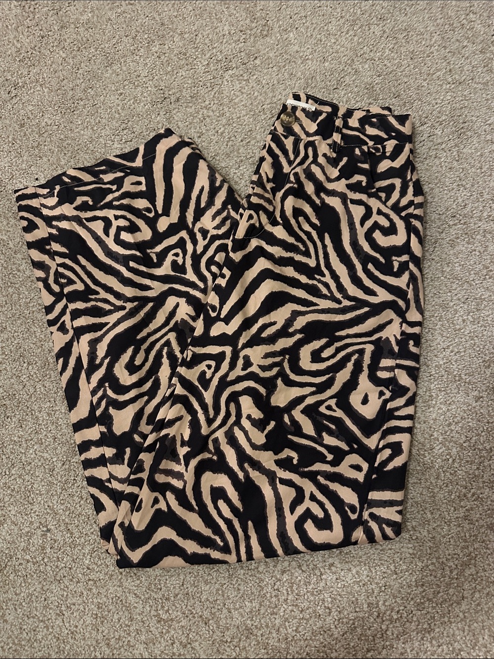 12th Tribe Black and Beige Zebra Print Pants